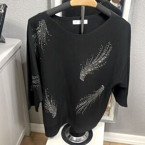 NWT 89TH & Madison Black 3/4 Sleeve  With Decorative Rhinestones Size Large